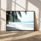 18311030-MGV-CV-36X24-Tropical Beach Wall Art Canvas Print, Framed Serene Ocean Art Picture Print, Palm Tree Shadows Perfect Tropical Coastal Decor