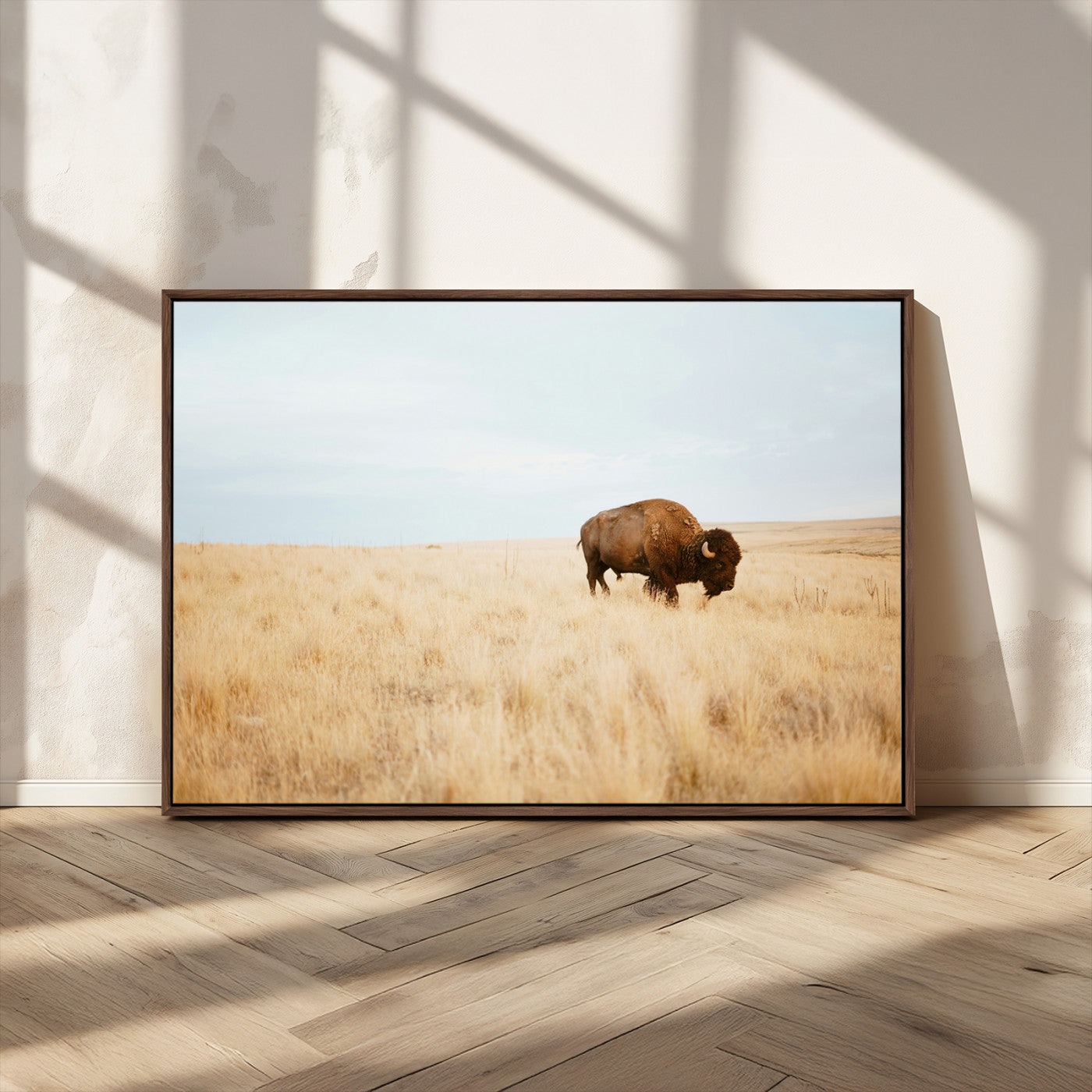 61392510-MGV-CV-36X24-Buffalo Wall Art Wall Art Canvas Print, Framed Western Wildlife Decor Art Picture Print, Rustic Farmhouse Art Perfect Rustic