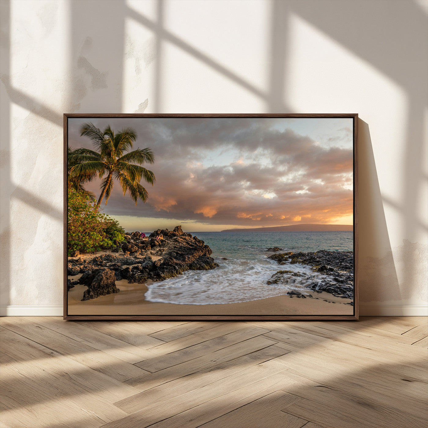 55108220-MGV-CV-36X24-Tropical Beach Wall Art Canvas Print, Framed Hawaiian Sunset Art Picture Print, Ocean Waves Perfect Coastal Tropical Decor Artwork