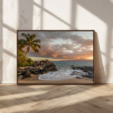 55108220-MGV-CV-36X24-Tropical Beach Wall Art Canvas Print, Framed Hawaiian Sunset Art Picture Print, Ocean Waves Perfect Coastal Tropical Decor Artwork