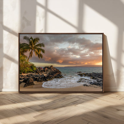 55108220-MGV-CV-36X24-Tropical Beach Wall Art Canvas Print, Framed Hawaiian Sunset Art Picture Print, Ocean Waves Perfect Coastal Tropical Decor Artwork