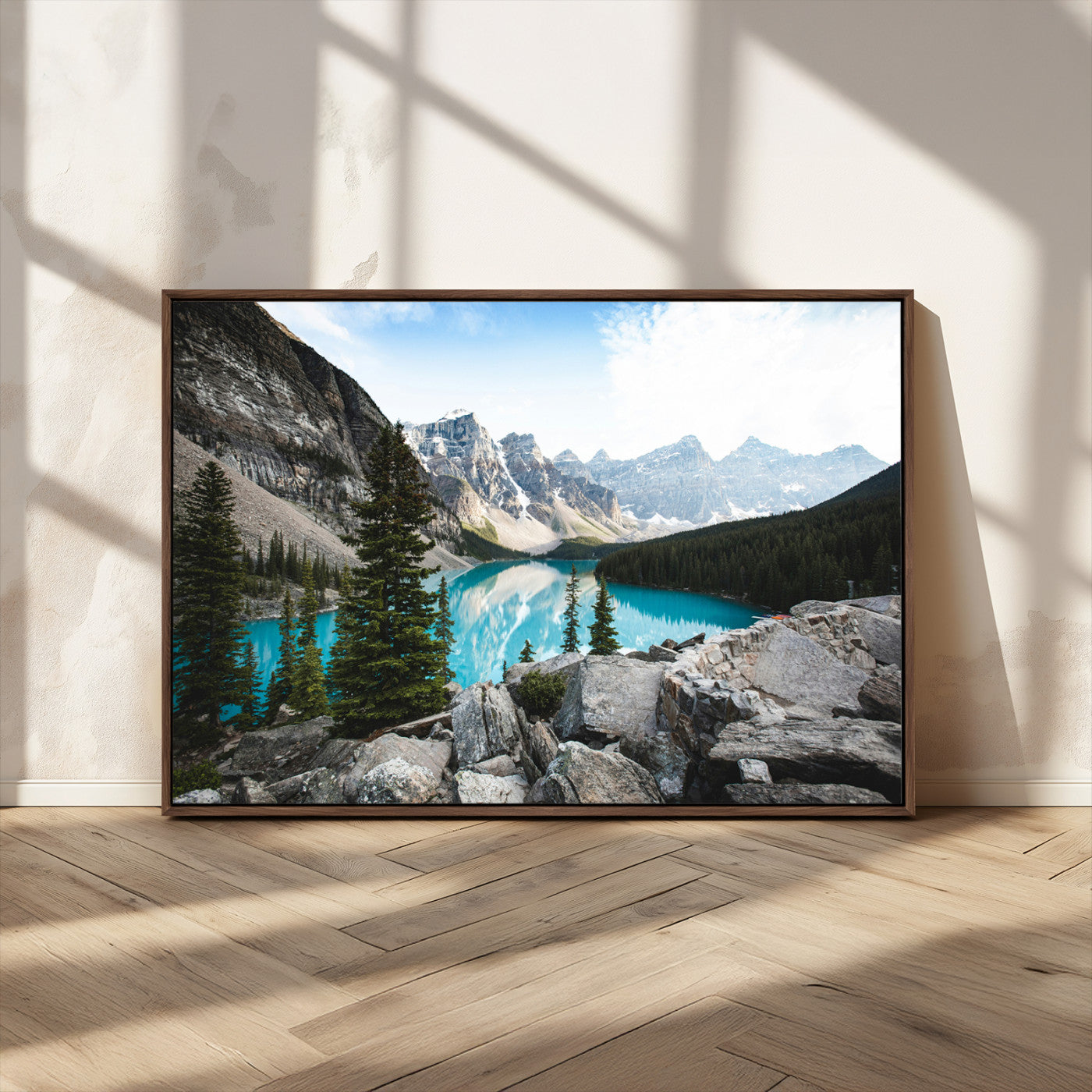 98014896-MGV-CV-36X24-Canadian Rockies Wall Art Canvas Print, Framed Mountain Landscape Art Picture Print, Turquoise Water Perfect Scandinavian