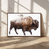 94261165-MGV-CV-36X24-Snowy Buffalo Wall Art Canvas Print, Framed Wildlife Photography Art Picture Print, Brown Tones Perfect Rustic Lodge Decor Decor