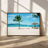42623350-MGV-CV-36X24-Tropical Beach Wall Art Canvas Print, Framed Palm Tree Art Picture Print, Ocean View Perfect Tropical Coastal Decor Artwork