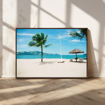 42623350-MGV-CV-36X24-Tropical Beach Wall Art Canvas Print, Framed Palm Tree Art Picture Print, Ocean View Perfect Tropical Coastal Decor Artwork