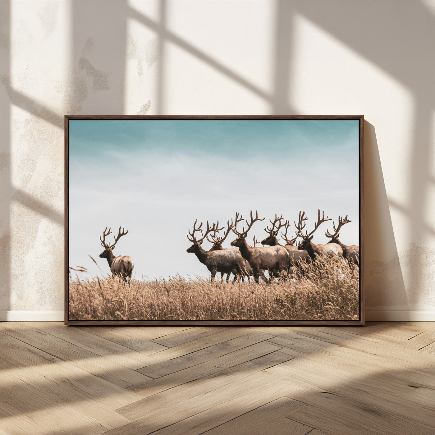 81594705-MGV-CV-36X24-Elk Herd Wall Art Canvas Print, Framed Wildlife Photography Art Picture Print, Rustic Nature Print Perfect Rustic Wildlife Decor