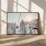 91534512-MGV-FC-36X24_Walnut-Frosty Pines Wall Art Canvas Print, Framed Cozy Cabin View Art Picture Print, Ski Lift Ride Perfect Rustic Lodge Decor Artwork