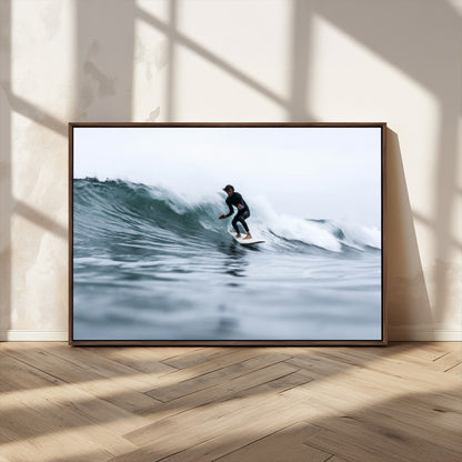 11693607-MGV-CV-36X24-Surfer on Wave Wall Art Canvas Print, Framed Ocean Adventure Art Picture Print, Motion Blur Water Perfect Coastal Adventure Decor