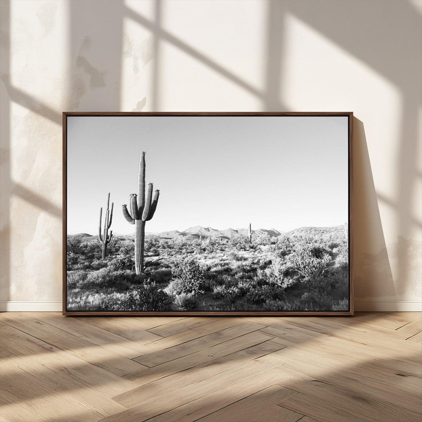85205054-MGV-CV-36X24-Saguaro Cactus Wall Art Canvas Print, Framed Monochrome Landscape Art Picture Print, Scenic Arizona View Perfect Minimalist