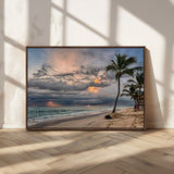 62574547-MGV-FC-36X24_Walnut-Tropical Storm Wall Art Canvas Print, Framed Moody Beach Art Picture Print, Dramatic Sky Perfect Tropical Coastal Decor Artwork