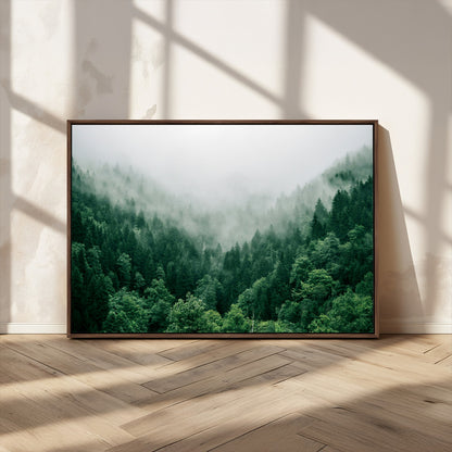 45265379-MGV-CV-36X24-Misty Forest Wall Art – Green Mountain Pine Tree Landscape Canvas Print, Nature Photography Artwork Home Decor for Bedroom, Living
