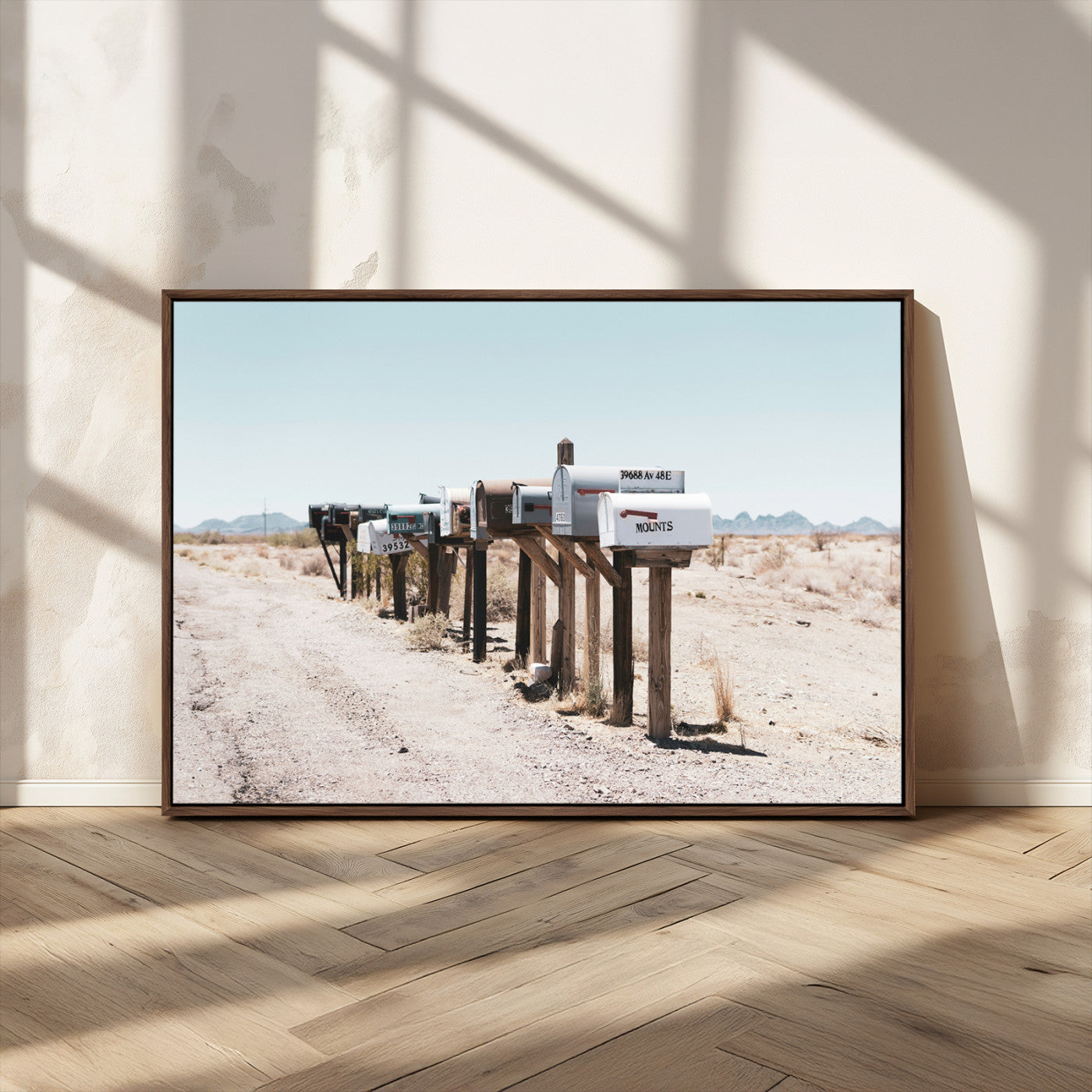 54616109-MGV-CV-36X24-Desert Mailboxes Wall Art – Rustic Rural Roadside Photography Canvas Print, American Southwest Landscape Home Decor for Living