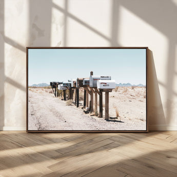 54616109-MGV-CV-36X24-Desert Mailboxes Wall Art – Rustic Rural Roadside Photography Canvas Print, American Southwest Landscape Home Decor for Living