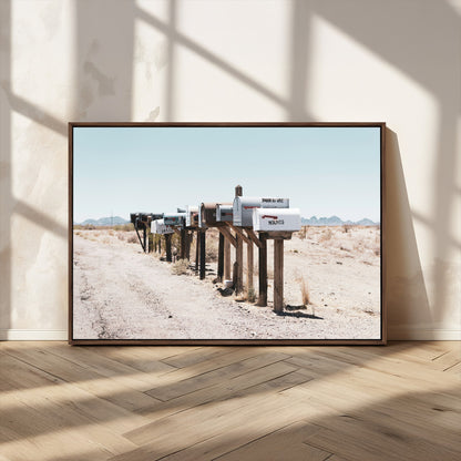 54616109-MGV-CV-36X24-Desert Mailboxes Wall Art – Rustic Rural Roadside Photography Canvas Print, American Southwest Landscape Home Decor for Living