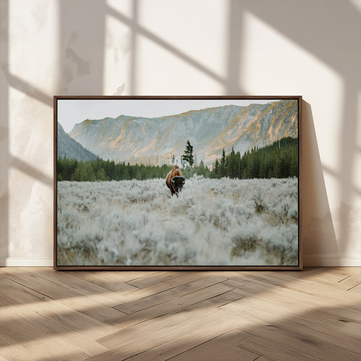 41674074-MGV-CV-36X24-Bison Wall Art – American Buffalo Wildlife Photography Canvas Print, Western Mountain Landscape Artwork Rustic Nature Decor for