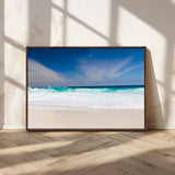 55017356-MGV-CV-36X24-Ocean Beach Wall Art – Turquoise Wave and White Sand Shoreline Canvas Print, Coastal Seascape Photography Decor for Living Room,
