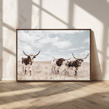 65621083-MGV-CV-36X24-Texas Longhorn Wall Art – Rustic Western Cattle Canvas Print, Southwestern Ranch Photography Decor for Living Room, Office,