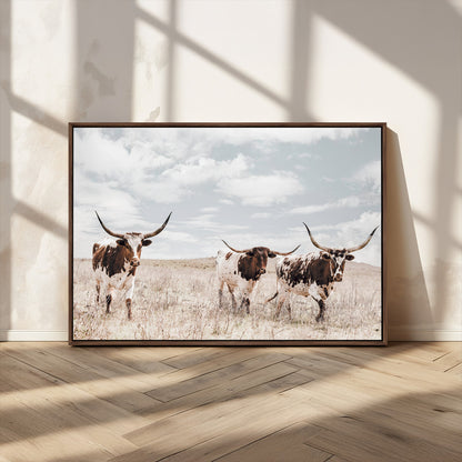 65621083-MGV-CV-36X24-Texas Longhorn Wall Art – Rustic Western Cattle Canvas Print, Southwestern Ranch Photography Decor for Living Room, Office,