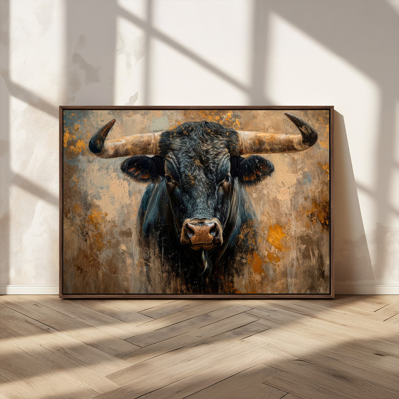 91615410-MGV-CV-36X24-Bull Wall Art – Rustic Western Longhorn Canvas Print, Powerful Abstract Animal Painting, Farmhouse Ranch Decor for Living Room,