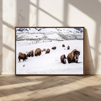 38217250-MGV-CV-36X24-Bison Herd Wall Art – Wildlife Canvas Print of Buffalo Winter Snow Scene, Rustic Western Lodge Décor, Farmhouse & Cabin Nature