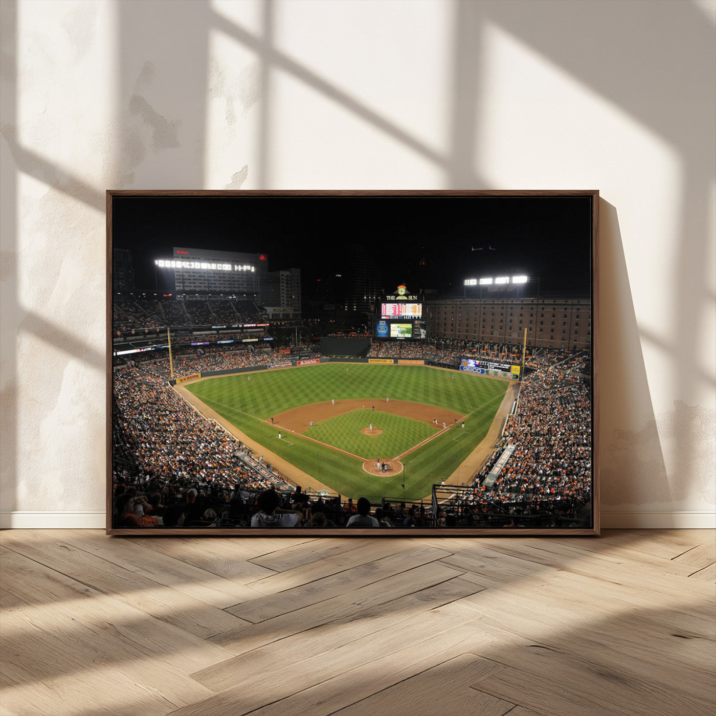 26445161-MGV-CV-36X24-Baseball Stadium at Night – Panoramic Ballpark Canvas Wall Art, Sports Decor for Man Cave, Office, Game Room, Sports Bar, Baseball