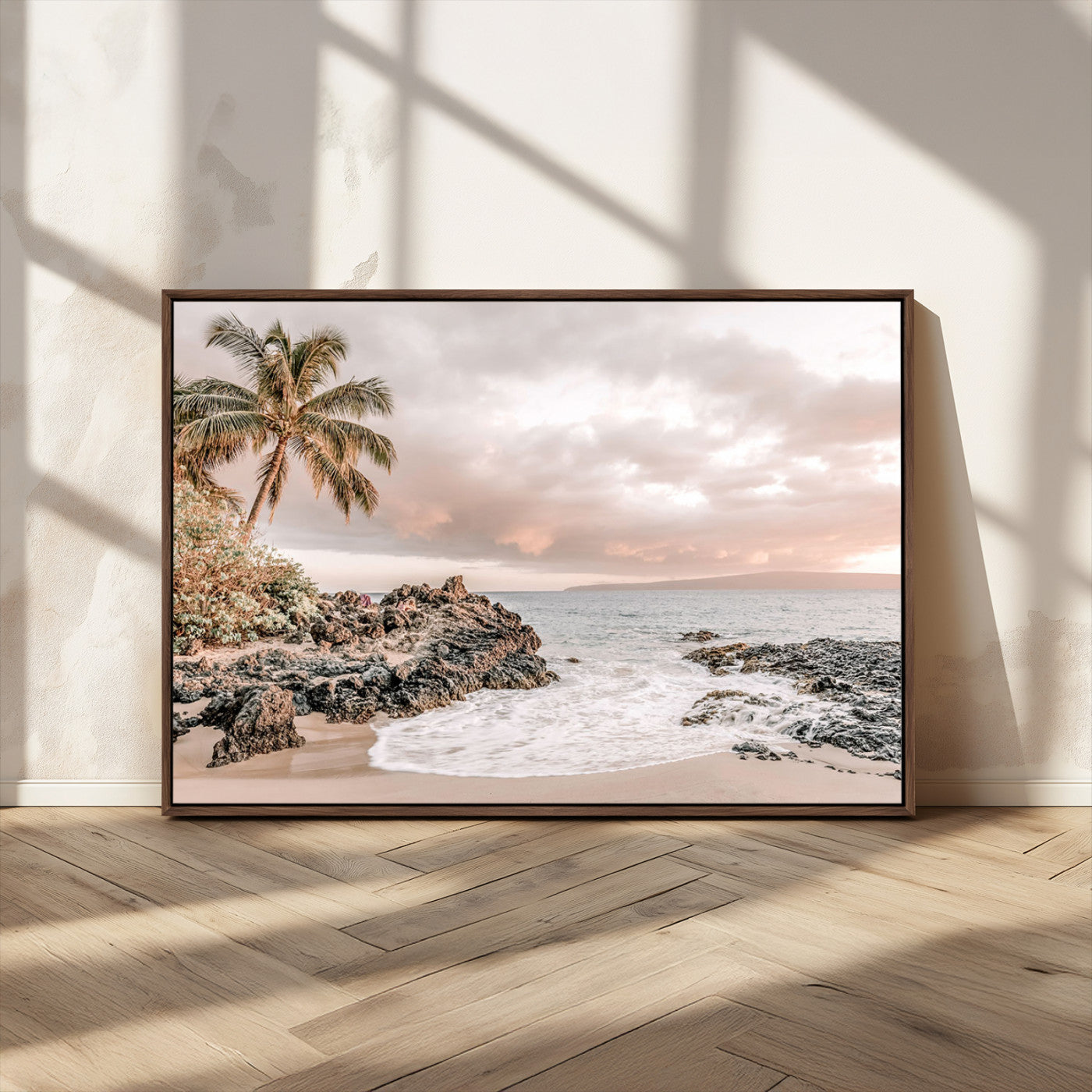 14214613-MGV-CV-36X24-Tropical Beach Wall Art – Palm Tree and Ocean Sunset Canvas Print, Relaxing Coastal Landscape Decor for Living Room, Bedroom, or