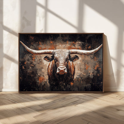 24779067-MGV-CV-36X24-Longhorn Bull Wall Art – Western Rustic Canvas Print, Bold Cowboy Cattle Painting for Ranch House, Farmhouse, Office, or Living