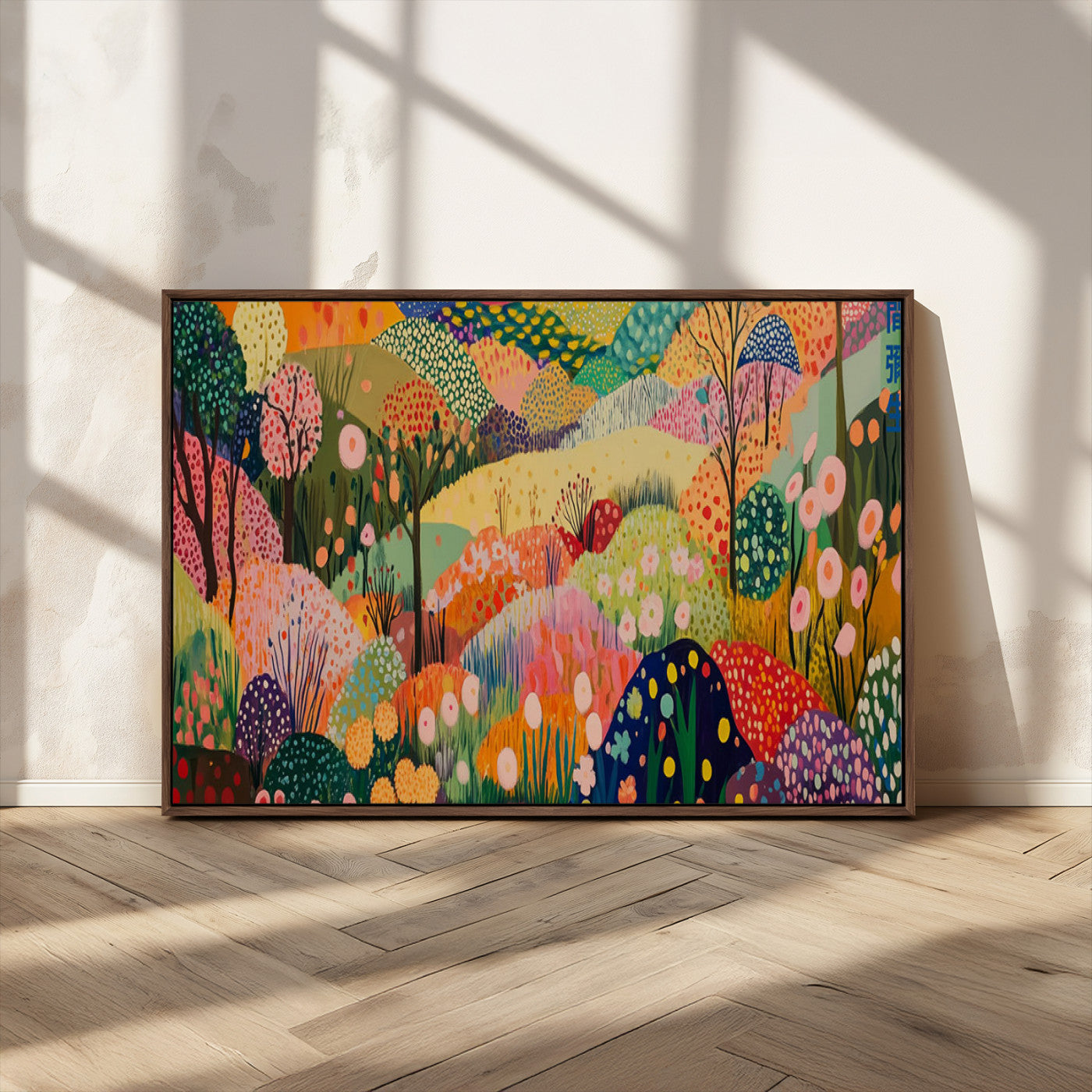 79636380-MGV-CV-36X24-Colorful Abstract Landscape Wall Art – Vibrant Hills and Flowers Canvas Print, Modern Whimsical Artwork for Living Room, Bedroom,