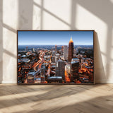 25096967-MGV-FC-36X24_Walnut-Atlanta Skyline Wall Art – Vibrant Cityscape Canvas Print, Modern Night Lights Urban Decor for Office, Living Room, or Apartment