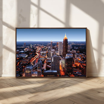 81886632-MGV-CV-36X24-Atlanta Skyline Wall Art – Vibrant City Lights Canvas Print, Modern Urban Cityscape Decor for Living Room, Office, or Apartment