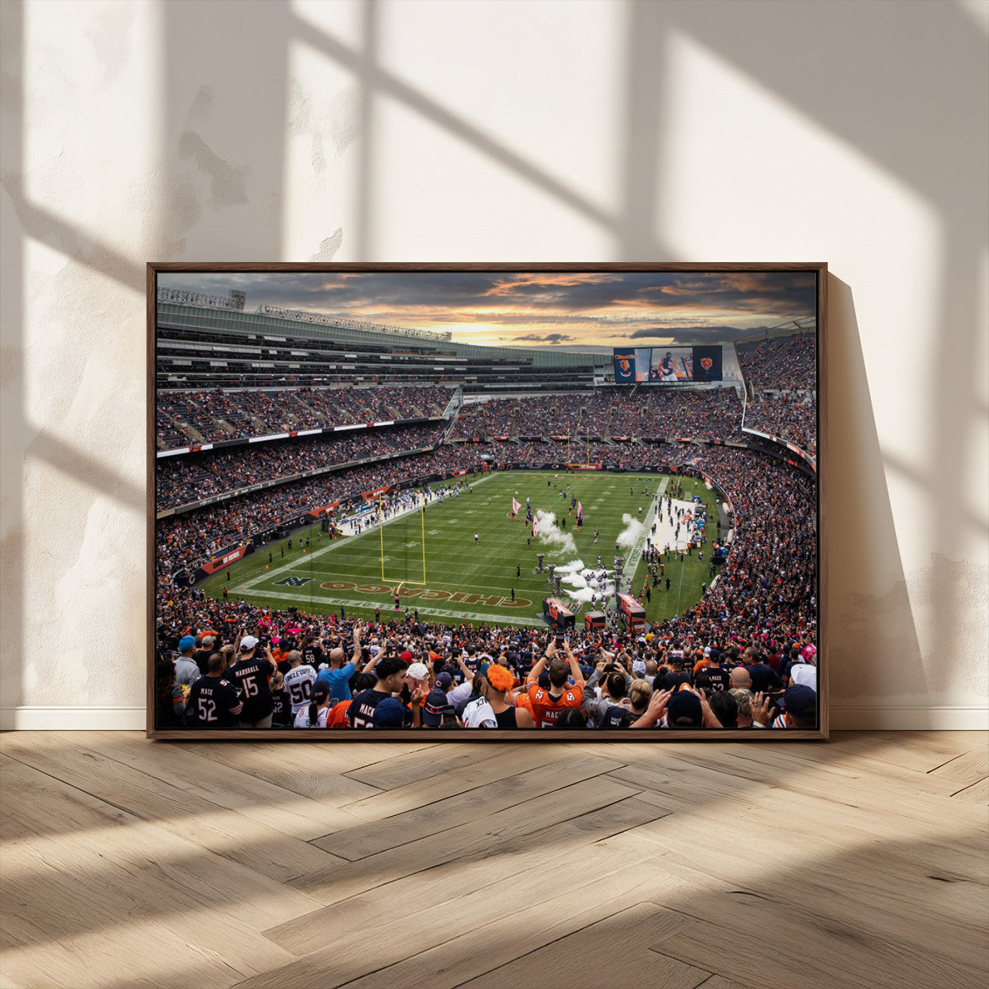 87578930-MGV-CV-36X24-Soldier Field Wall Art – Chicago Bears Football Stadium Sunset Canvas Print, Game Day Sports Decor for Man Cave, Bar, Office, or