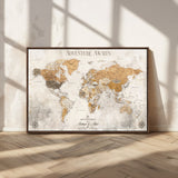 99422096-MGV-CV-36X24-Adventure Awaits World Map Wall Art – Neutral Beige Canvas Print, Modern Travel Inspired Wall Decor for Living Room, Bedroom or