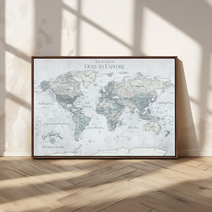 94249974-MGV-CV-36X24-Ours Explore World Map Wall Art – Modern Travel Canvas Print, Neutral Adventure Decor for Living Room, Office, Study, Bedroom,