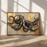 57944271-MGV-CV-36X24-Octopus Wall Art – Black and Gold Nautical Canvas Print, Modern Ocean Inspired Artwork with Elegant Detailing, Coastal Marine