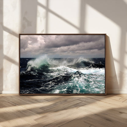38622353-MGV-CV-36X24-Stormy Ocean Waves Canvas Wall Art – Framed Turbulent Sea Print, Large Nature Canvas for Coastal, Living Room, or Office Spaces