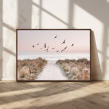 34632598-MGV-CV-36X24-Coastal Pathway Canvas Wall Art – Framed Seaside Landscape, Large Beach and Birds Canvas Print for Home, Office, or Living Room