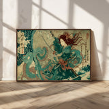 86918027-MGV-CV-36X24-Tsukioka Yoshitoshi Samurai Wall Art Print, Japanese Katana Warrior Canvas Wall Art, Octopus Sea Monster Canvas Print,
