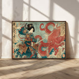 68844327-MGV-CV-36X24-Tsukioka Yoshitoshi Samurai Wall Art Print, Japanese Katana Warrior Canvas Wall Art, Octopus Sea Monster Canvas Print,