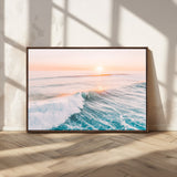 34064591-MGV-CV-36X24-Surfing Wall Art – Sunset Ocean Wave Canvas Print, Surfer Riding Sea Photography Decor for Bedroom, Living Room, Office, Coastal