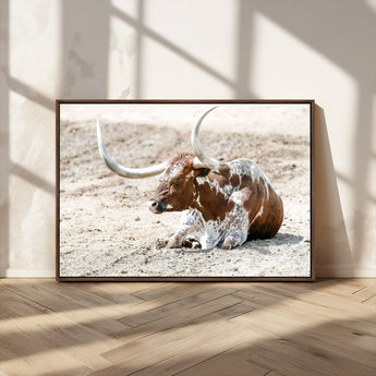 89096667-MGV-CV-36X24-Texas Longhorn Wall Art – Rustic Western Canvas Print, Cattle Photography Decor for Ranch House, Living Room, Office, Man Cave