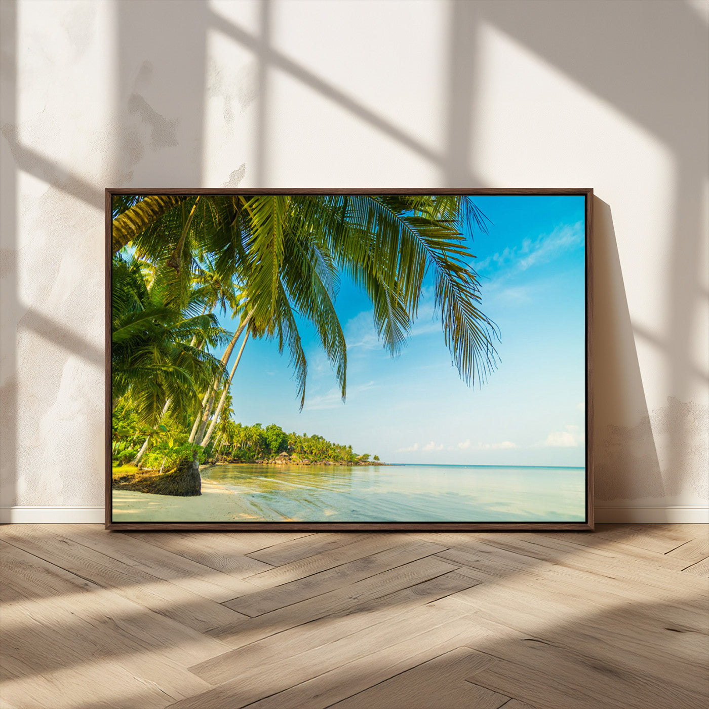 65056721-MGV-CV-36X24-Tropical Beach Wall Art – Palm Tree Coastal Photography Print, Relaxing Ocean Paradise Landscape, Island Seascape Home or Office
