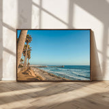 92568259-MGV-CV-36X24-California Beach Wall Art – Palm Tree Pier Canvas Print, Coastal Ocean Photography Seaside Decor for Living Room, Bedroom, Office,