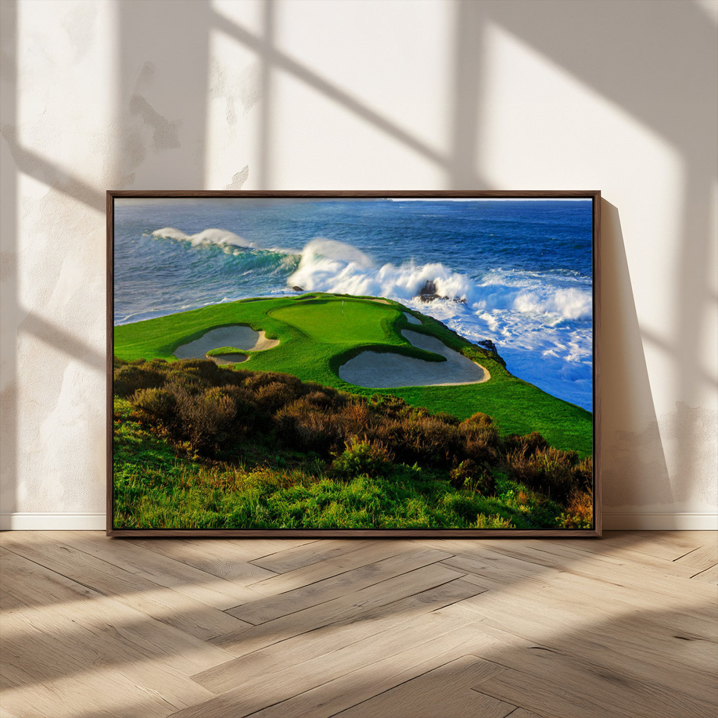 13644055-MGV-CV-36X24-Golf Wall Art – Oceanfront Green Canvas Print, Scenic Coastal Course Photography Decor for Bedroom, Living Room, Office, Sports