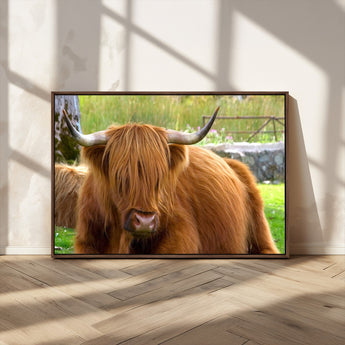 68411138-MGV-CV-36X24-Farmhouse Wall Art – Highland Cow Canvas Print, Rustic Country Cattle Photography Decor for Bedroom, Living Room, Office, Ranch,