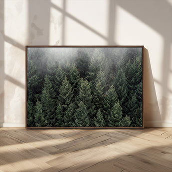 84059409-MGV-CV-36X24-Forest Wall Art – Misty Evergreen Trees Canvas Print, Tranquil Nature Photography Decor for Bedroom, Living Room, Office, Cabin or