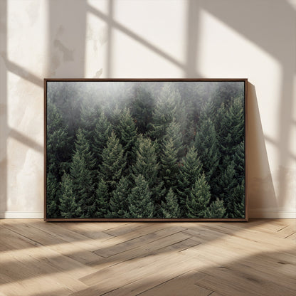 84059409-MGV-CV-36X24-Forest Wall Art – Misty Evergreen Trees Canvas Print, Tranquil Nature Photography Decor for Bedroom, Living Room, Office, Cabin or