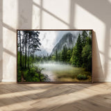 93123937-MGV-CV-36X24-Landscape Wall Art – Misty Mountain Lake Canvas Print, Tranquil Forest and Waterfall Photography Decor for Bedroom, Living Room,