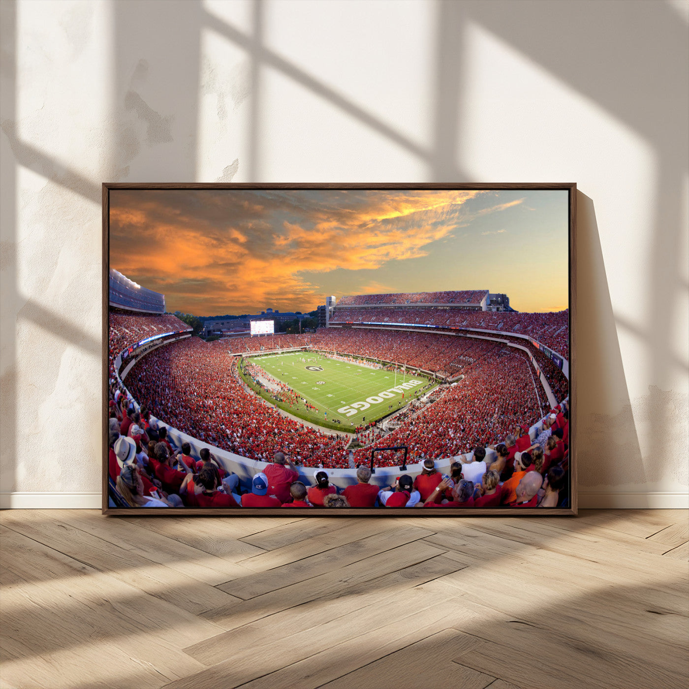 73680988-MGV-FC-36X24_Walnut-Georgia Bulldogs Stadium Wall Art – Panoramic Football Field Canvas Print, Game Day Decor for Home, Office, Fan Cave, Sports