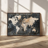 55548943-MGV-CV-36X24-Personalized World Map Wall Art – Rustic Wood Texture Adventure Travel Map with Custom Couple Names, Vintage Dark Wall Decor for