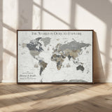 97082026-MGV-CV-36X24-Personalized World Map Wall Art – Vintage Gray Adventure Travel Map with Custom Couple or Family Names, Rustic Wall Decor for Home